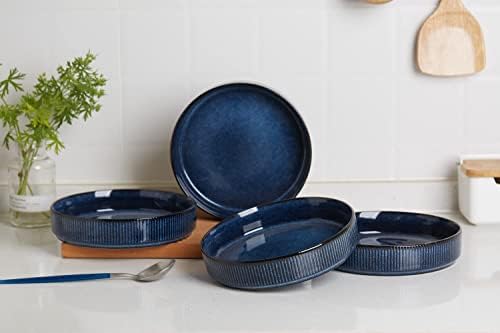 Famiware 4 peças 7.5 Pasta Bowls Conjunto, conjuntos de tigela de salada de esmalte reativo duplo, empilhável, perfeito para seu amigo para inauguração de casa, Ação de Graças, Natal, Nebulas azul