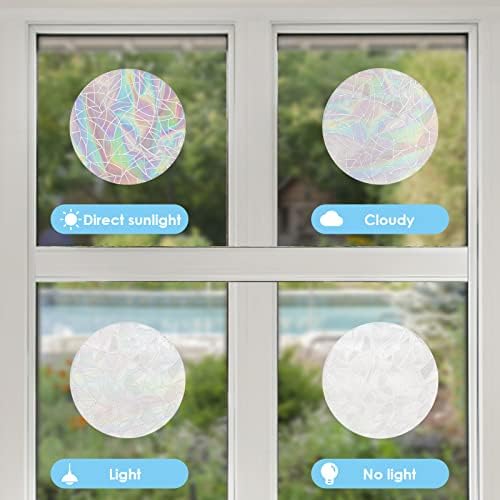 Prasacco 16 peças Circle Window Celings, decalques anti-colisão para salvar pássaros de colisões Rainbow Stickers Prevenção da janela de pássaros, não adesivo Prismatic Vinyl Cels