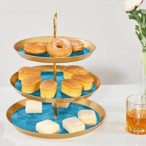 Torre de sobremesa de exibição de cupcakes, plástico de 3 pastelaria em camadas de porção de ouro, estelaris padronizes
