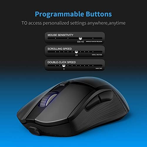 Mouse de jogos sem fio e com fio, mouse ergonômico RGB recarregável com 6 botões programáveis, 7 DPI ajustável até 10000, compatível