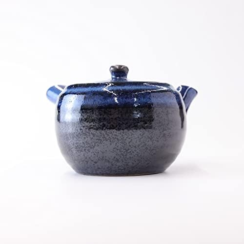 Mino Ware Kyusu Tea Pot com Infuser, 370ml, Kuro Suisho, panela de chá verde de cerâmica japonesa, preto, 12,5 FLOZ