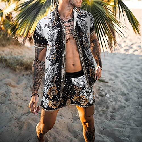 Toufa Men Summer Fashion Terno de lazer Orientação de lazer Terno impresso Terno havaiano Camisa de praia Homem Men Flim