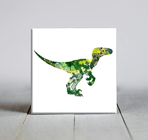 Velociraptor verde abstrato abstrato aquarela de telha decorativa