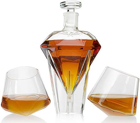 O Savant Savante Diamond Whisky Decanter L com 2 copos de diamante Conjunto de decantador, copo de vinhos de diamante