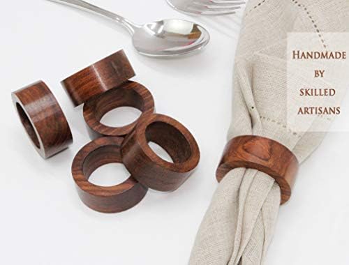 Anéis de guardanapo de madeira artesanal de algodão - conjunto de 12 - titular de guardana