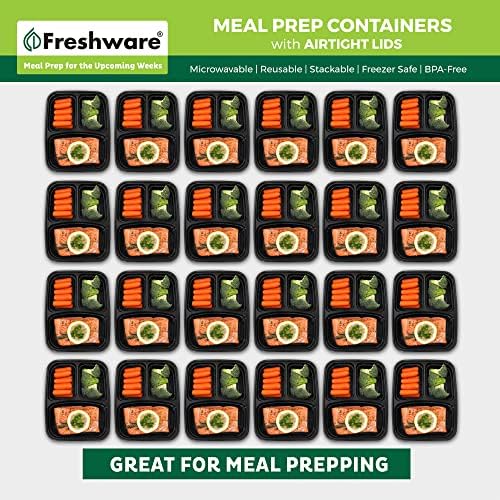 Recipientes de preparação para refeições frescas [15 pacote] 3 compartimento com tampas, recipientes de alimentos, lancheira, empilhável, caixa de bento, microondas/lava -louças