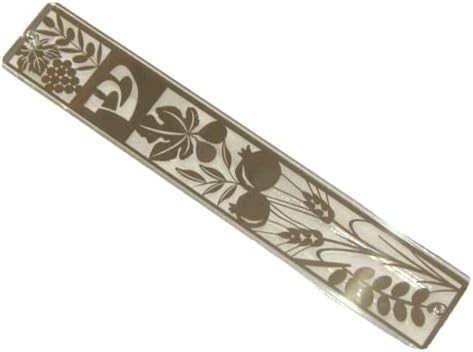 Judaica Mezuzah Case Perspex 7 Espécies cortadas placa de metal interna 15 cm