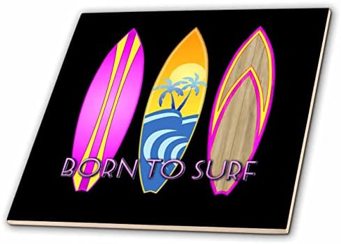 3drose rosa nascido para surfar com pranchas de surf clássicas, ótimas para surfistas. - Azulejos