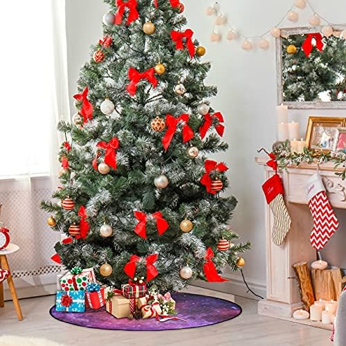 VISESUNNY MAGIC Style Purple Galaxy Christmas Tree Tree Stand Mat Floor Protector absorvente Tree Stand Tape