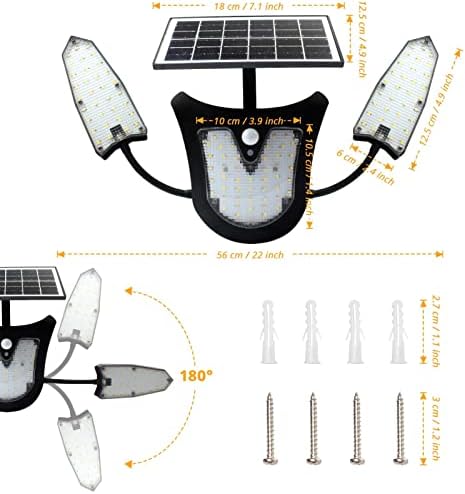 Duewot LED Solar Light Outdoor ao ar livre, 180 ° Sensor de movimento solar ajustável Luz com modos de iluminação remota e 3 para galpão de garagem para galpão