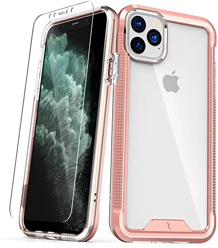 Série de íons zizo para iPhone 11 Pro Max Case - GRAVA MILITAR Testado com protetor de tela de vidro temperado - ouro rosa/claro