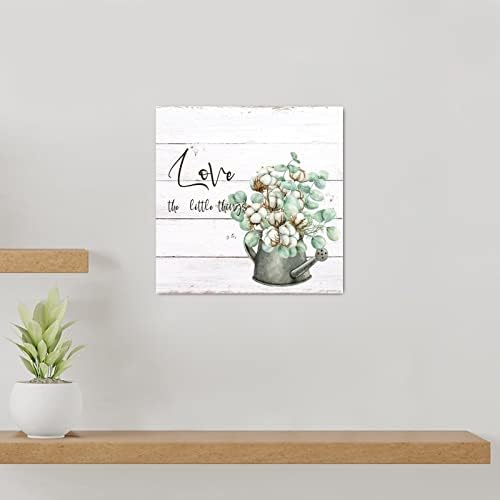 Evans1nism Sign de madeira Ame as pequenas coisas Placas de madeira White Kapok Flor Farmhouse Style Decor Wall Market Flor