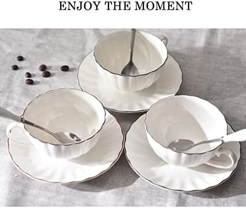 Copos de chá e pires brancos, com acabamentos dourados/prateados, xícaras de café britânicas, conjunto de chá de porcelana, copos