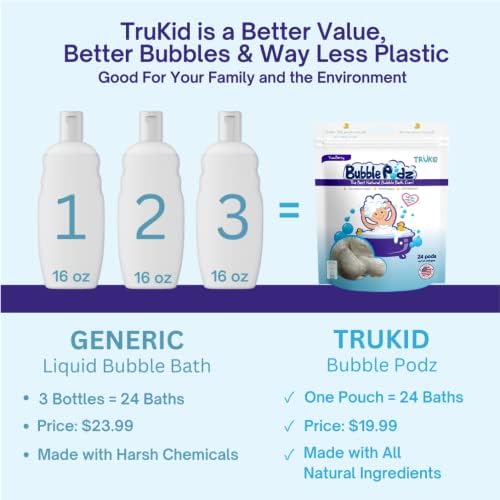 Trukid Bubble Podz Bubble Bath for Baby & Kids, aceito por eczema, bomba de banho de aveia coloidal suave para a pele sensível, balança de pH 7 para sensibilidade aos olhos, sem século de século