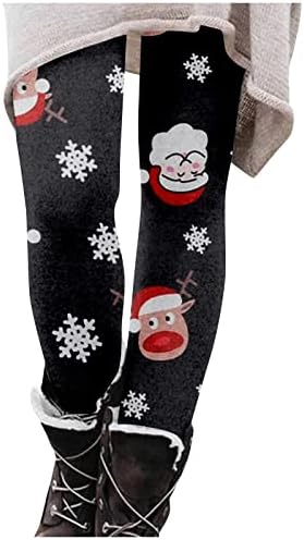 Leggings de Natal feminino Calça de treino de alta cintura Tommes Controle de Papai Noel