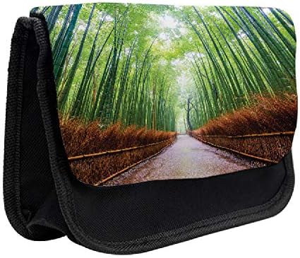 Caixa de lápis japonesa lunarável, folhagem de bambu em Kyoto, bolsa de lápis de caneta com zíper duplo, 8,5 x 5,5, sequóias verdes de samambaia