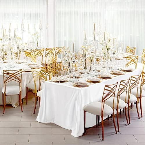 Toca de mesa de retângulo branca de 12 pacote YMHPRIDE, toalhas de mesa de cetim, toalhas de mesa de seda brilhante de 57x108 polegadas, decorações de mesa de tecido lisas, toques de mesa de casamento para recepção