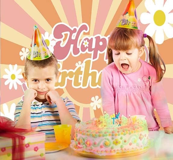Groovy Feliz Aniversário Banner Retro Boho Hippie Girl Birthday Birthday Birthdap 70S Daisy Floral Kids Birthday Party Decorações