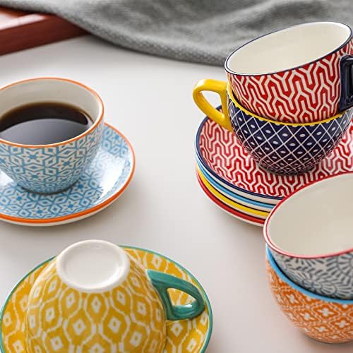 Selamica Ceramic 8 Oz Cappuccino Cup com pires, xícaras de café expresso, Latte Macchiato para Party Cafe Home, Conjunto