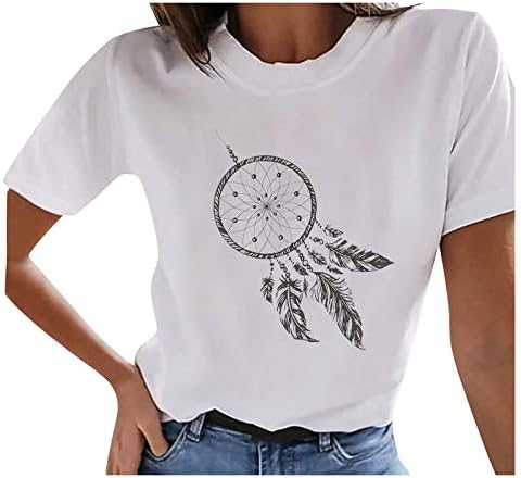 Tops de verão para mulheres, camiseta de verão feminina Prinha gráfica de apanhador de sonho causal o pescoço de camiseta