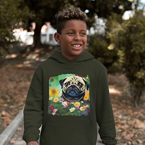 Pug Dog Face Kids 'Fonge Fleece Hoodie - Floral Kids' Hoodie - Hoodie impresso para crianças