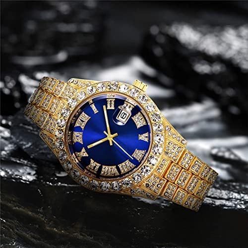 Senrud Men's Diamond Watch Fashion Crystal Rhinestone Quartz Analog Watch Iced-Out Bracelelet Watch Watch