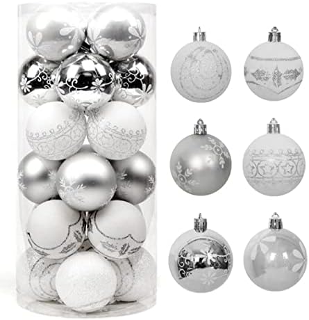24 PCS Bolas de Natal Ornamentos de 2,36 Surveria prata Bolas de árvore de Natal Braneadas de Natal Decorações de Bola Pendurada