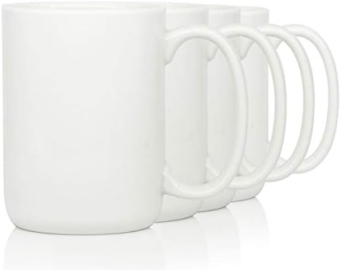 Canecas de café de porcelana de sublimação de 16 oz, xícara de cerâmica em branco clássica smilatte com alça grande para chá de leite cappuccino, conjunto de 4, branco