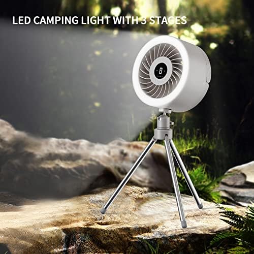 Fã de acampamento ao ar livre - ventilador de camping de tripé, vento poderoso, ventilador ao ar livre de bateria de 8000mAh,