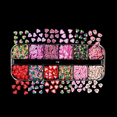 12 color Love Heart Nail Art Flices, Heart Shaped Candy Colors Liginas de unhas Flocos de glitter de unhas Decorações de ferramentas