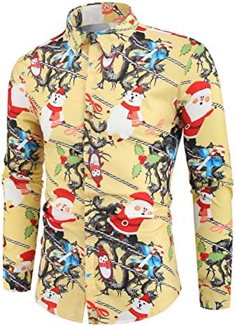 XXBR CHAMISts de Natal para homens, engraçado 3D Xmas Santa Claus Tops impressos de manga longa Camisa casual de festa