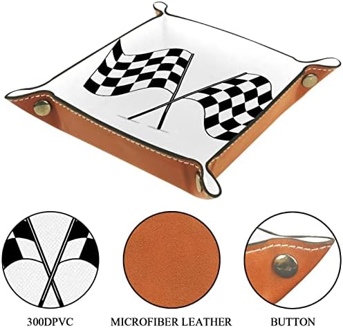Bandeja de manobrista de couro Tacameng, bandeira preta branca quadriculada, caixas de armazenamento Organizador de armazenamento