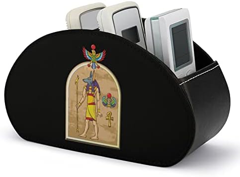 Portador de controle remoto egípcio de deus anubis com 5 compartimentos PU couro multifuncional caixa de desktop de caddy