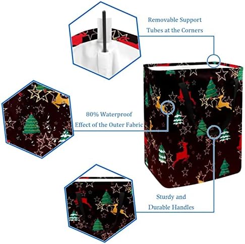 Os veados de Natal impressam cesto de roupa dobra de lavanderia, cestas de lavanderia à prova d'água de 60l de lavagem de roupas de