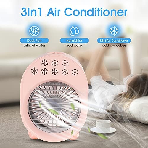 Ventilador de ar condicionado portátil, fã de mesa USB de umidificador silencioso com 3 velocidades 3 em 1 Fan ajustável pessoal da