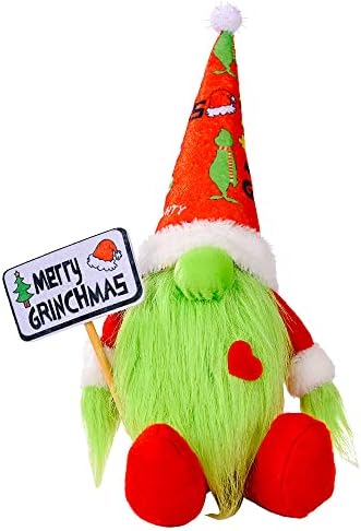 Christmas Grinch Gnome | ELF verde artesanal fofo com um sinal de alegria Grinchmas para animar a decoração da casa