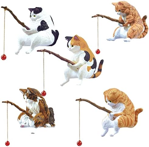 1PCS Figura de pesca de gato, Brinquedos de Gashapon de pesca de gato de modelo fofo, Mini Tanques de Aquarium de Mini