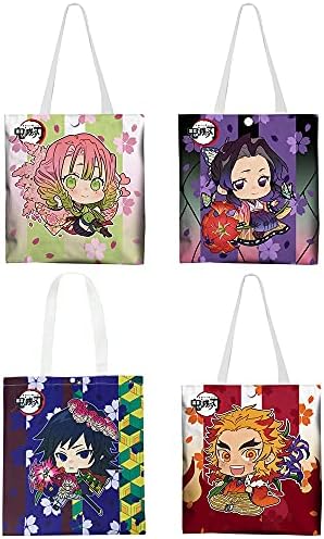 Rejolly Demon Slayer Anime Tote Bag 4 pacote Bola de compras reutilizável Bolsa de ombro de animação japonesa