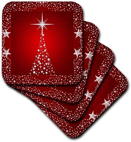 Árvore de Natal de Estrela de Prata 3drose com Fundo Vermelho de Férias - Coasters macios, conjunto de 4