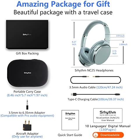 Srhythm NC25 Wireless Headphones Bluetooth 5.3, fone de ouvido com ruído leve que cancela o ouvido com baixa latência e modo de jogo