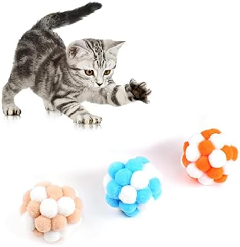 Froiny Cat Pompoms Balls 3pcs Bola de pelúcia colorida de animais de estimação com brinquedos interativos para animais de estimação