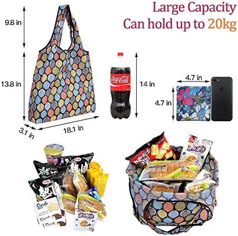 Szuah 10 pacotes de compras reutilizáveis ​​de compras, sacolas de compras dobráveis ​​com bolsa de compras com bolsa anexada,