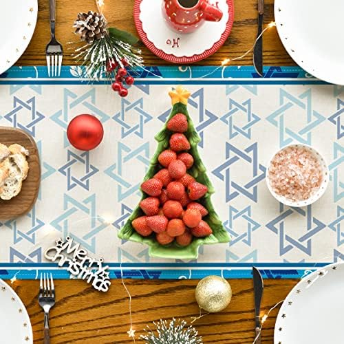 Modo Artóide Gnome Menorah Hanukkah Runner, decoração sazonal de mesa de jantar de cozinha chanukah para festa em
