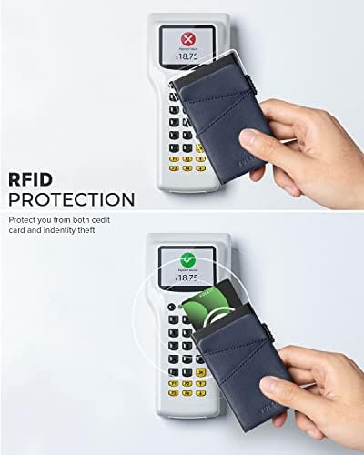 Titular do cartão de crédito da carteira Pop Up Vulkit com slots de couro extra RFID bloqueando uma caixa de cartão