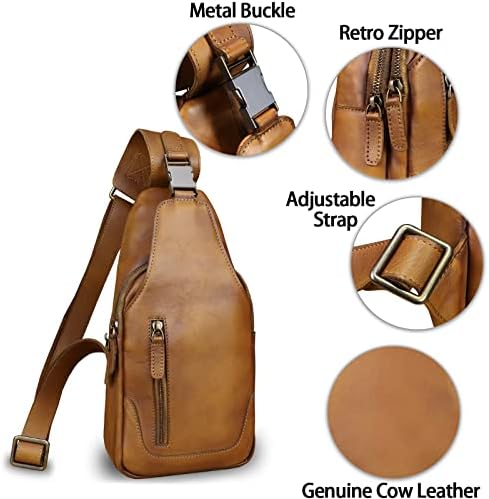 Bolsa de esteira de couro genuíno Crossbody Purse Handmade Caminhando Daypack Motorcycle Bag Retro sobre a mochila do ombro