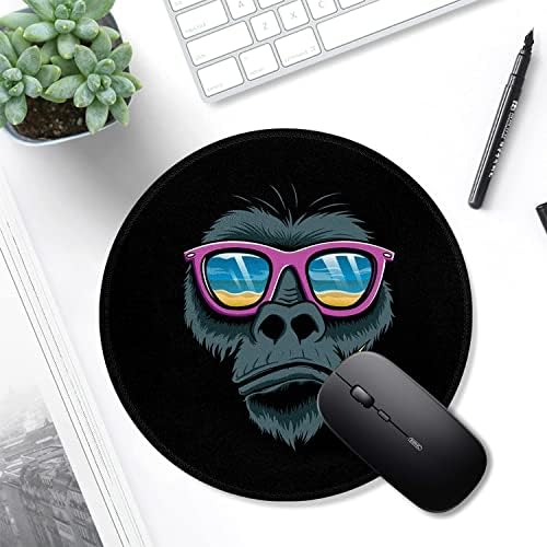 Almofada redonda de gorila com mouse com uma base de borracha sem deslizamento engraçada, mousepad de computador com textura premium e impermeável com bordas costuradas, almofadas de mouse para computadores, laptop, jogos, escritório e casa