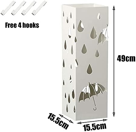 Omoons Umbrella Stand, guarda -chuva de ferro forjado no canto de entrada do hotel doméstico, suporte de dreno longo e curto, rack de armazenamento/branco