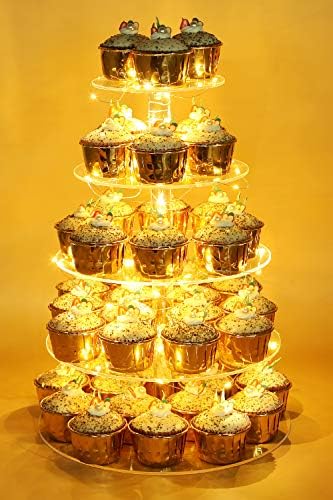 Vomus Stand Stand 5 Tier Acrílico Cupcake Display Stand com luzes de luminárias LED Tower Tree Tower para festas de aniversário/casamento