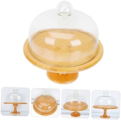 Cabilock 1 conjunto de bolo de vidro PAN MINI TAPELA CIGULAR TABELA DE DAZING RESTICO Decoração Rústico Bolo Clear Dome Porcelana Bolo Stand Round Cupcake Bolo Stand Stand Servidor de bolo com tampa de sobremesa