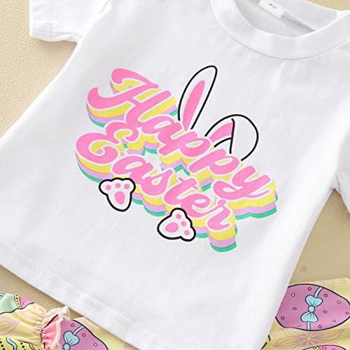 Presente de bebê floral criança meninas de páscoa de manga curta de manga curta coelho impresso camiseta de camiseta tops de sino de baixo para baixo